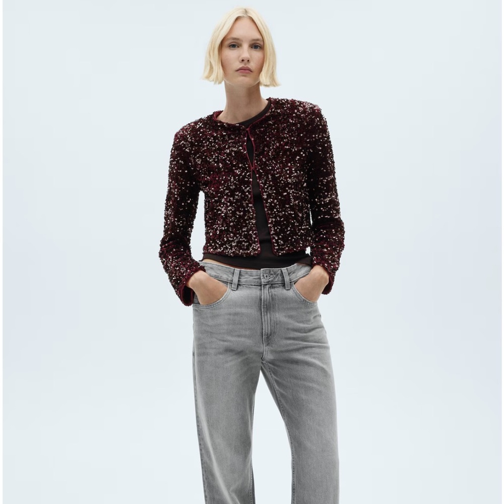 Mango embroidered sequin jacket